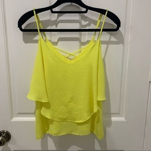 🔸 Neon yellow adjustable strap chiffon flounce camisole